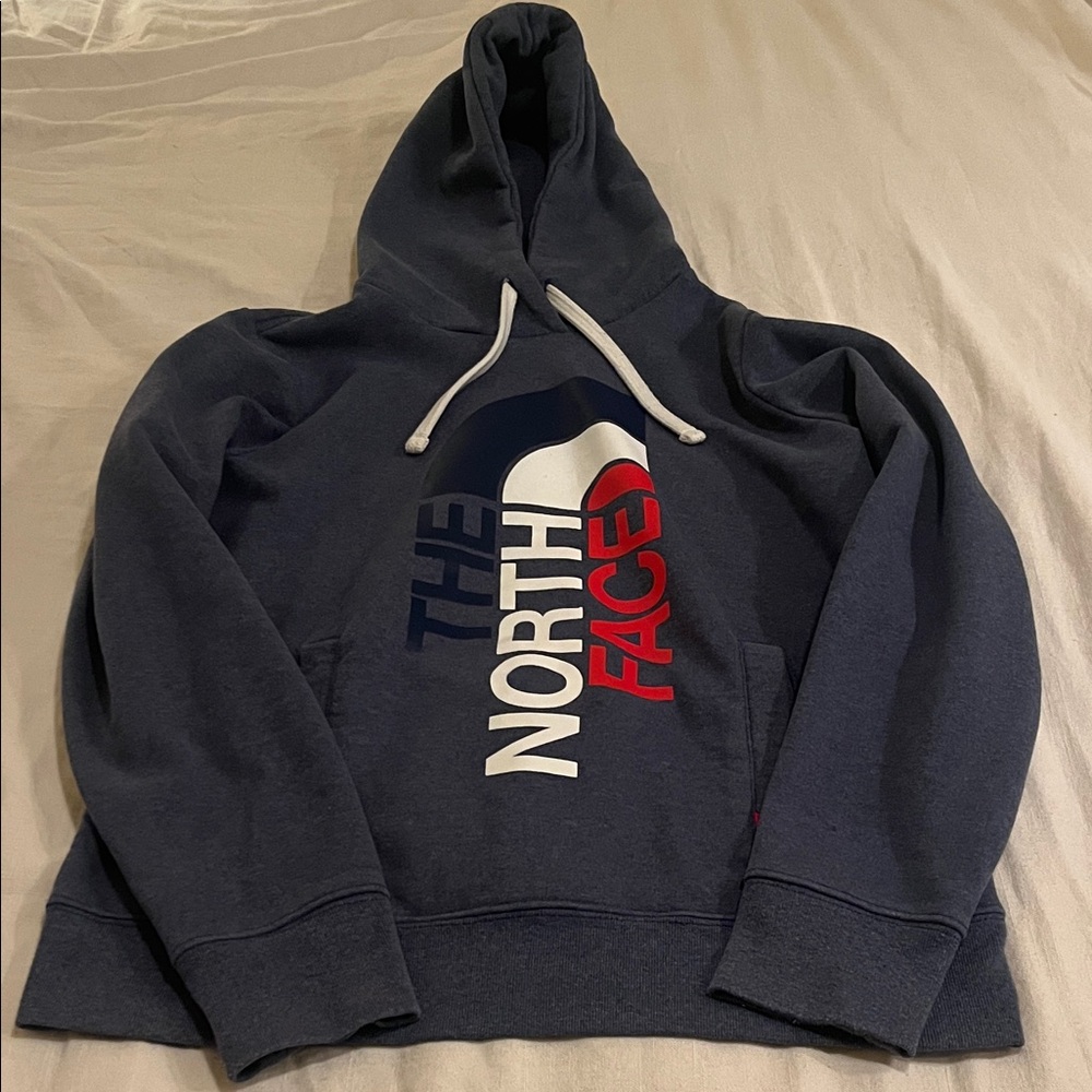 The North Face Women’s Navy Hoodie with White & Red Logo